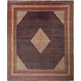 Tappeto Sarough Persia Medaglione Blu Notte Beige 285x340 Cm