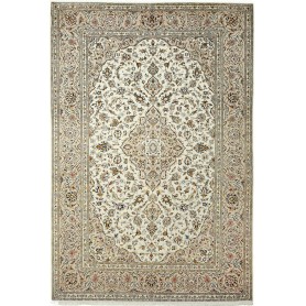 Tappeto Kashan Persia Medaglione Avorio Beige Dettagli 195x2