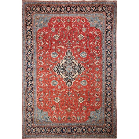 Tappeto Sarough Persia Medaglione Rosso Blu 265x385 Cm