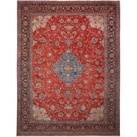 Tappeto Sarough Persia Medaglione Rosso Blu Navy 280x365 Cm