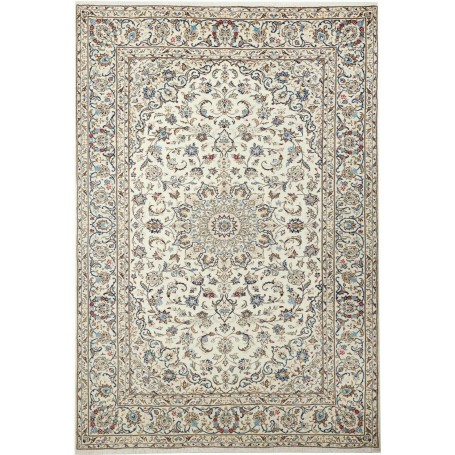 Tappeto Kashan Persia Medaglione Avorio Blu Beige 200x293 Cm