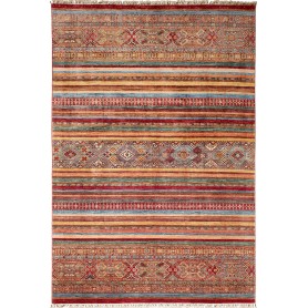 Tappeto Samarkand Pakistan Astratto Terracotta Blu Petrolio