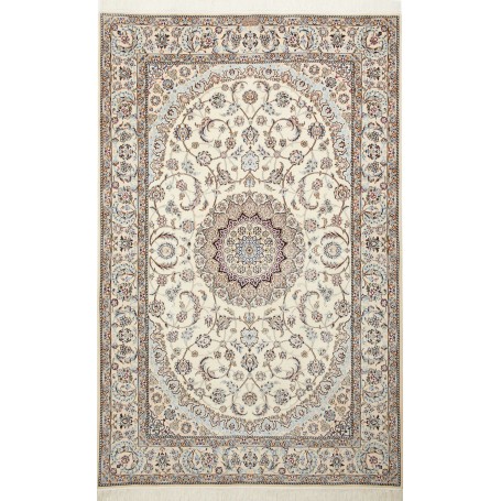 Tappeto Nain 6la Persia Medaglione Avorio Azzurro 130x202 Cm