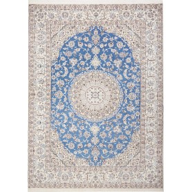 Tappeto Nain 9la Persia Medaglione Blu Cielo Avorio 253x347