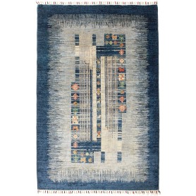 Tappeto Siva Pakistan Geometrico Blu Beige 122x185 Cm