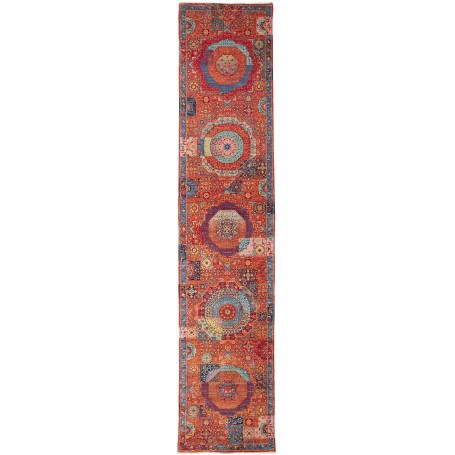 Tappeto Mamlouk Pakistan Geometrico Arancione Blu 86x402 cm