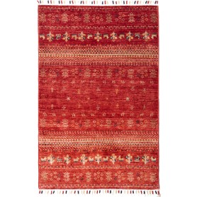Tappeto Siva Pakistan Astratto Rosso Intenso Beige 79x121 cm