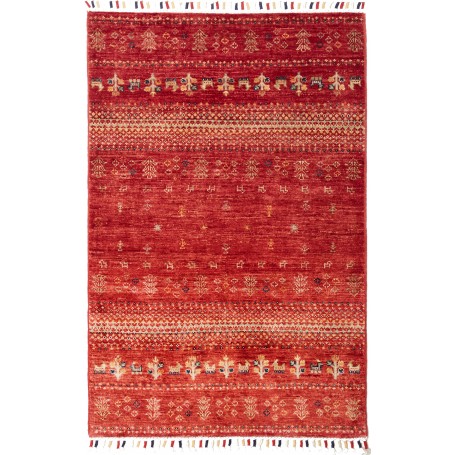 Tappeto Siva Pakistan Astratto Rosso Intenso Beige 79x121 cm