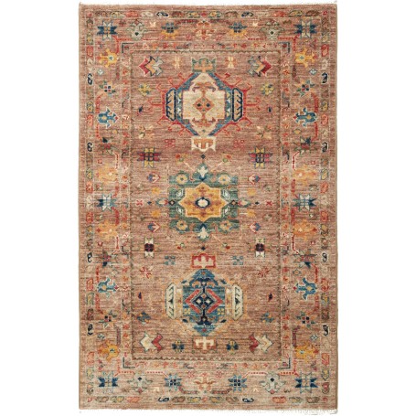 Tappeto Tribal Pakistan Astratto Marrone Terra Blu 80x125 cm