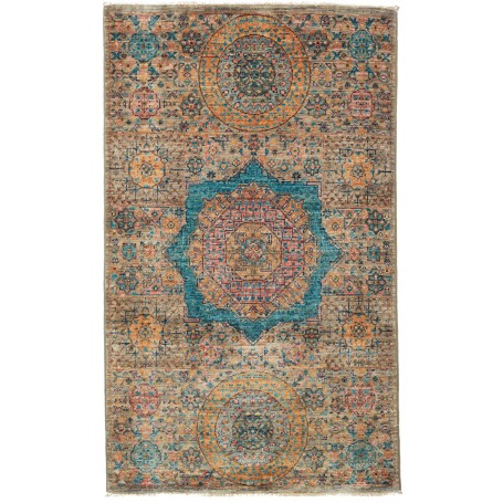 Tappeto Mamlouk Pakistan Geometrico Beige Turchese 77x127 Cm