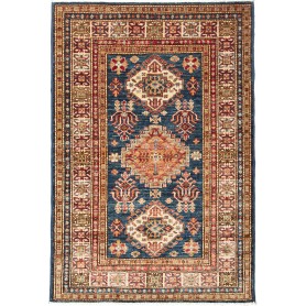 Tappeto Kazak Fine Pakistan Geometrico Blu Rosso 98x147 Cm