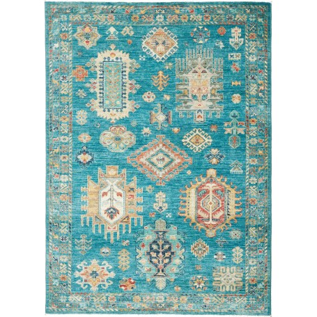 Tappeto Tribal Pakistan Geometrico Turchese Oro 127x175 cm