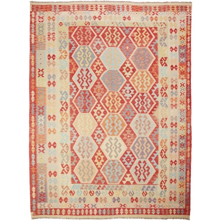 Tappeto Kilim Afghanistan Geometrico Rosso Beige 254x340 Cm