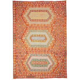Tappeto Kilim Afghanistan Geometrico Arancio Policromo 203x2