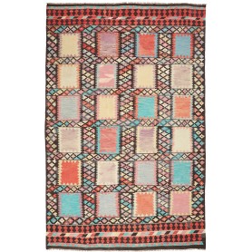 Tappeto Kilim Afghanistan Geometrico Multicolore Vivace 199x