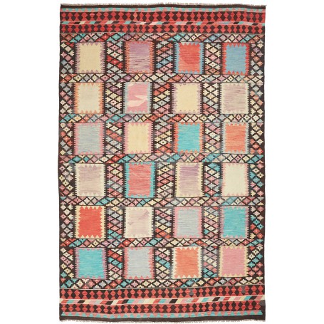 Tappeto Kilim Afghanistan Geometrico Multicolore Vivace 199x