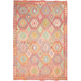 Tappeto Kilim Afghanistan Astratto Corallo Multicolore 201x2