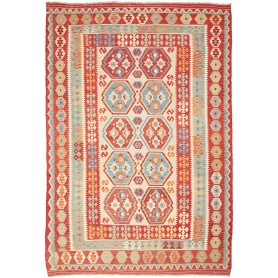 Tappeto Kilim Afghanistan Geometrico Rosso Azzurro 207x299 C