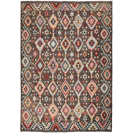 Tappeto Kilim Afghanistan Geometrico Multicolore Marrone Scu