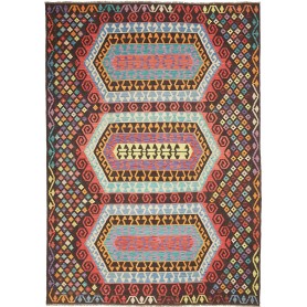 Tappeto Kilim Afghanistan Astratto Marrone Rosso 206x289 Cm