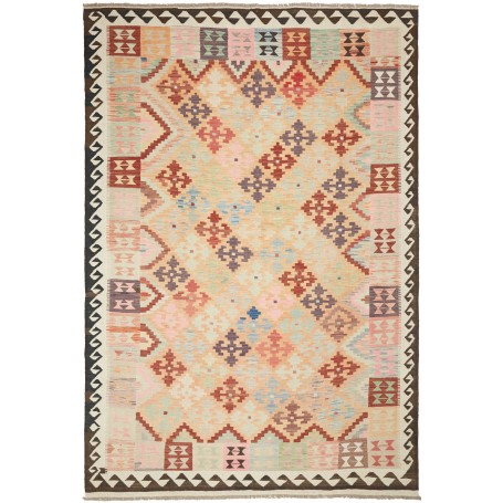 Tappeto Kilim Afghanistan Geometrico Beige Multicolore 200x2