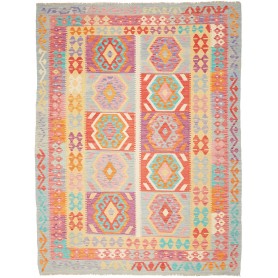 Tappeto Kilim Afghanistan Geometrico Celeste Corallo 178x240