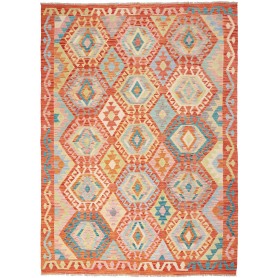 Tappeto Kilim Afghanistan Geometrico Arancio Turchese 174x23