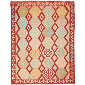 Tappeto Kilim Afghanistan Geometrico Rosso Azzurro 185x241 C