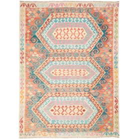 Tappeto Kilim Afghanistan Geometrico Arancio Azzurro 181x243