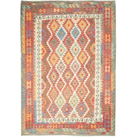 Tappeto Kilim Afghanistan Geometrico Rosso Blu 210x294 Cm
