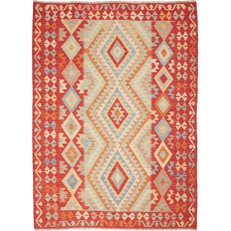 Tappeto Kilim Afghanistan Geometrico Rosso Azzurro 177x245 C
