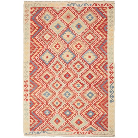 Tappeto Kilim Afghanistan Geometrico Rosso Blu 167x244 Cm
