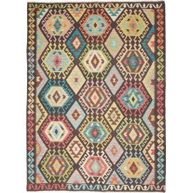 Tappeto Kilim Afghanistan Geometrico Multicolore Scuro 174x2