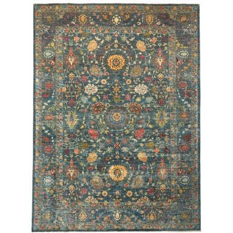 Tappeto Shahi Fine Pakistan Floreale Blu Petrolio Oro 262x36