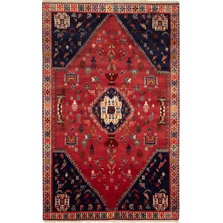 Tappeto Shiraz Persia Medaglione Rosso Blu Scuro 177x280 Cm