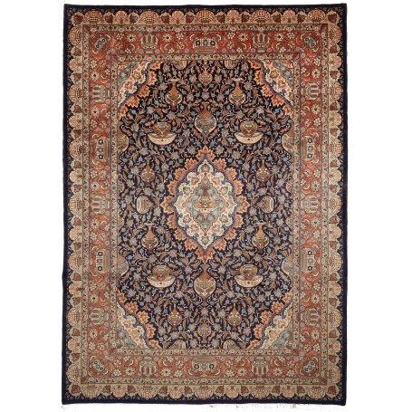 Tappeto Kashamr Zirkhaki Persia Medaglione Blu Scuro Terraco