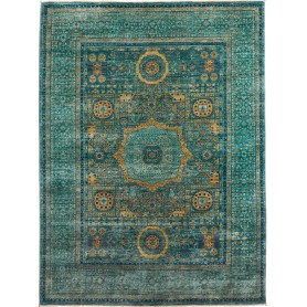 Tappeto Mamlouk Pakistan Medaglione Turchese Oro 148x202 Cm