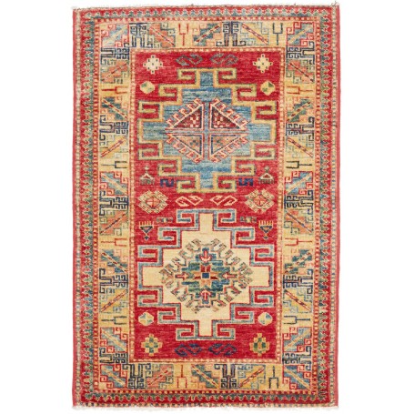 Tappeto Kazak Fine Pakistan Astratto Rosso Azzurro 63x97 Cm