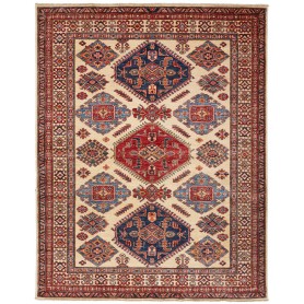 Tappeto Kazak Fine Pakistan Astratto Crema Blu 155x202 Cm