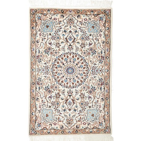 Tappeto Nain 9la Persia Medaglione Panna Azzurro 61x96 Cm