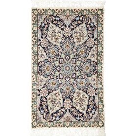 Tappeto Nain 9la Persia Medaglione Blu Scuro Crema 60x97 Cm