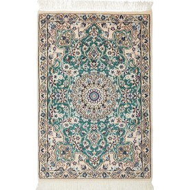 Tappeto Nain 9la Persia Medaglione Avorio Verde Acqua 63x92