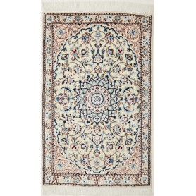 Tappeto Nain 9la Persia Medaglione Avorio Blu 60x97 Cm