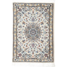 Tappeto Nain 9la Persia Medaglione Crema Blu 62x89 Cm
