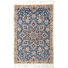 Tappeto Nain 9la Persia Medaglione Blu Avorio 62x93 Cm