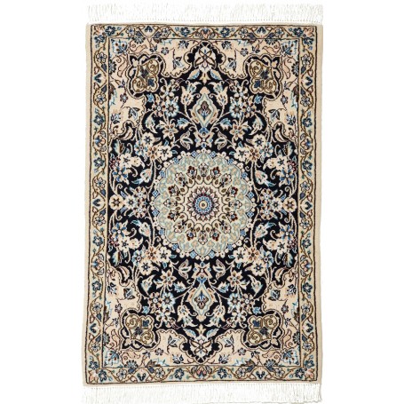 Tappeto Nain 9la Persia Medaglione Crema Blu Notte 60x93 Cm