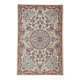 Tappeto Nain 9la Persia Medaglione Avorio Blu 63x96 Cm