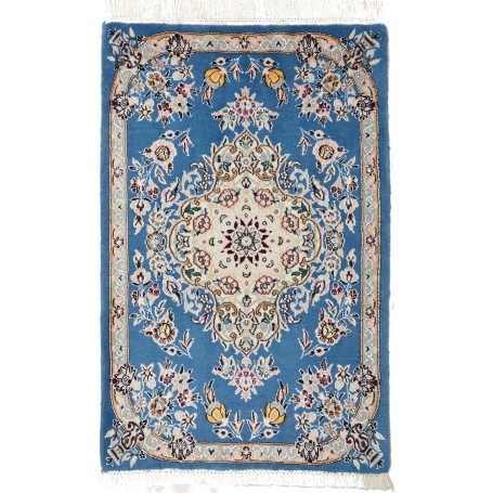Tappeto Nain 9la Persia Medaglione Blu Avorio 60x96 Cm
