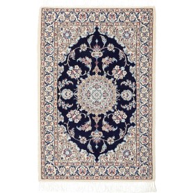 Tappeto Nain 6la Persia Medaglione Blu Notte Crema 63x94 Cm