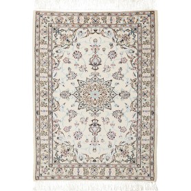 Tappeto Nain 6la Persia Medaglione Crema Blu 65x90 Cm